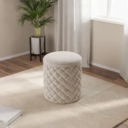 Pouf contenitore 38 cm in velluto intrecciato crema - Josiah