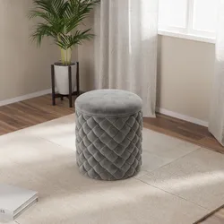 Pouf contenitore 38 cm in velluto intrecciato grigio argento - Josiah