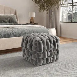 Pouf 50x50 cm in velluto intrecciato grigio argento - Antille