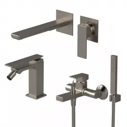 Set miscelatore lavabo a incasso con bidet ed esterno vasca con doccino nikel spazzolato - Reef
