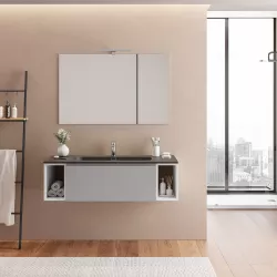 Mobile bagno sospeso 120 cm grigio matt con vani bianco wedding e lavabo integrato - Verano