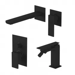 Set miscelatore lavabo a incasso con bidet e incasso doccia con deviatore  nero opaco - Reef
