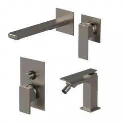 Set miscelatore lavabo a incasso con bidet e incasso doccia con deviatore nikel spazzolato - Reef
