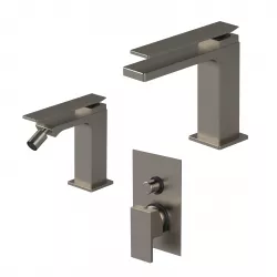 Set miscelatore lavabo con bidet e incasso doccia con deviatore nikel spazzolato - Reef