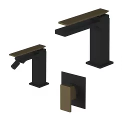 Set miscelatore lavabo con bidet e incasso doccia nero opaco e ottone satinato -Reef