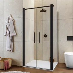 Box doccia 100x100 apertura saloon con vetro anticalcare trasparente e profilo nero 195h - Lost