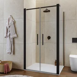 Box doccia 100x110 apertura saloon con vetro anticalcare trasparente e profilo nero 195h - Lost