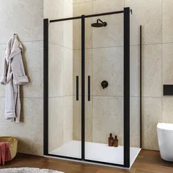 Box doccia 100x125 apertura saloon con vetro anticalcare trasparente e profilo nero 195h - Lost