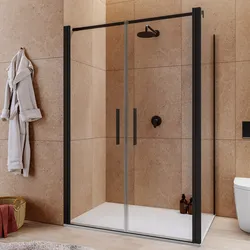 Box doccia 100x135 apertura saloon con vetro anticalcare trasparente e profilo nero 195h - Lost