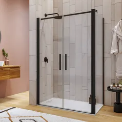 Box doccia 70x130 apertura saloon con vetro anticalcare trasparente e profilo nero 195h - Lost