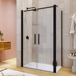Box doccia 80x125 apertura saloon con vetro anticalcare trasparente e profilo nero 195h - Lost