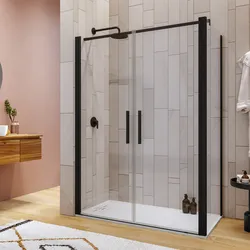 Box doccia 80x140 apertura saloon con vetro anticalcare trasparente e profilo nero 195h - Lost