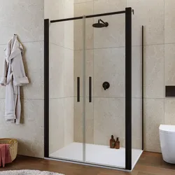Box doccia 90x125 apertura saloon con vetro anticalcare trasparente e profilo nero 195h - Lost