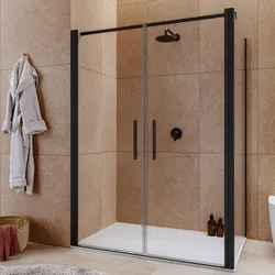 Box doccia 90x140 apertura saloon con vetro anticalcare trasparente e profilo nero 195h - Lost