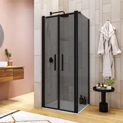 Box doccia 70x90 apertura saloon con vetro anticalcare fumè e profilo nero 195h - Lost