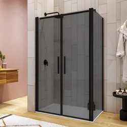 Box doccia 70x125 apertura saloon con vetro anticalcare fumè e profilo nero 195h - Lost