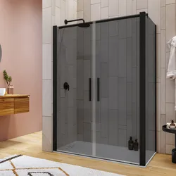 Box doccia 70x140 apertura saloon con vetro anticalcare fumè e profilo nero 195h - Lost
