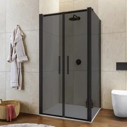 Box doccia 90x105 apertura saloon con vetro anticalcare fumè e profilo nero 195h - Lost