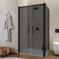 Box doccia 90x110 apertura saloon con vetro anticalcare fumè e profilo nero 195h - Lost