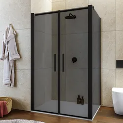 Box doccia 90x125 apertura saloon con vetro anticalcare fumè e profilo nero 195h - Lost