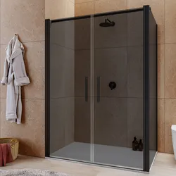 Box doccia 100x140 apertura saloon con vetro anticalcare fumè e profilo nero 195h - Lost
