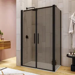 Box doccia 80x125 apertura saloon con vetro anticalcare bronzato e profilo nero 195h - Lost