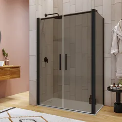 Box doccia 80x130 apertura saloon con vetro anticalcare bronzato e profilo nero 195h - Lost