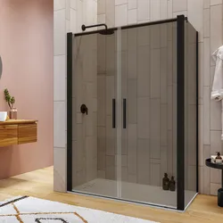 Box doccia 80x140 apertura saloon con vetro anticalcare bronzato e profilo nero 195h - Lost
