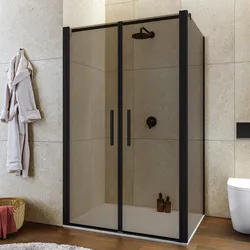 Box doccia 90x125 apertura saloon con vetro anticalcare bronzato e profilo nero 195h - Lost