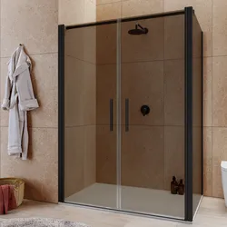 Box doccia 90x140 apertura saloon con vetro anticalcare bronzato e profilo nero 195h - Lost