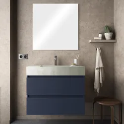 Mobile bagno sospeso 80 cm blu satinato e lavabo effetto cemento con specchio - Jalama