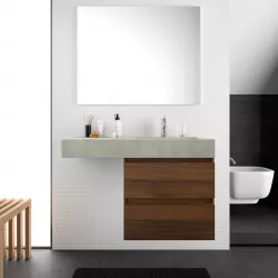 Mobile bagno sospeso 100 cm noce maya e lavabo effetto cemento dx con specchio - Jalama