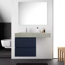 Mobile bagno sospeso 100 cm blu satinato e lavabo effetto cemento sx con specchio - Jalama