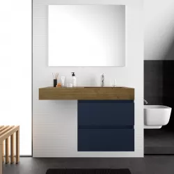 Mobile bagno sospeso 100 cm blu satinato e lavabo havana dx con specchio - Jalama