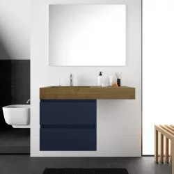 Mobile bagno sospeso 100 cm blu satinato e lavabo havana sx con specchio - Jalama