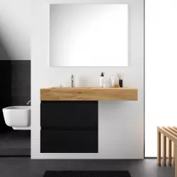 Mobile bagno sospeso 100 cm nero satinato e lavabo rovere africa sx con specchio - Jalama
