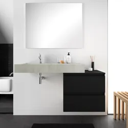 Mobile bagno sospeso 100 cm con top nero satinato e lavabo effetto cemento sx con specchio - Jalama