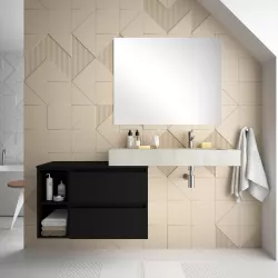 Mobile bagno sospeso 100 cm con vano a giorno e top nero satinato e lavabo effetto cemento dx con specchio - Jalama