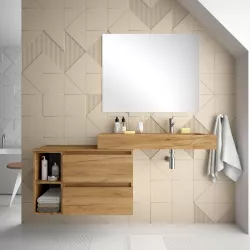 Mobile bagno sospeso 100 cm con vano e top rovere gold e lavabo dx con specchio - Jalama