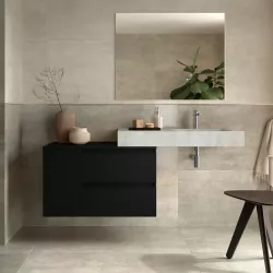 Mobile bagno sospeso 100 cm con modulo e top nero satinato e lavabo effetto cemento dx con specchio - Jalama