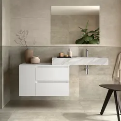 Mobile bagno sospeso 100 cm con modulo e top white satinato e lavabo effetto marmo bianco dx con specchio - Jalama