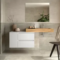 Mobile bagno sospeso 100 cm con modulo e top white satinato e lavabo rovere africa dx con specchio - Jalama