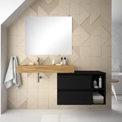 Mobile bagno sospeso 120 cm con vano a giorno e top nero satinato e lavabo rovere africa sx con specchio - Jalama