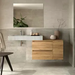 Mobile bagno sospeso 120 cm con modulo e top rovere gold e lavabo effetto cemento sx con specchio - Jalama
