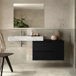 Mobile bagno sospeso 120 cm con modulo e top nero satinato e lavabo effetto marmo bianco sx con specchio - Jalama