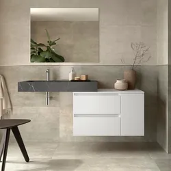 Mobile bagno sospeso 120 cm con modulo e top white satinato e lavabo effetto pietra grigia sx con specchio - Jalama