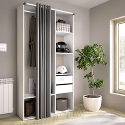 Armadio 98x205h cm reversibile bianco ed effetto rovere naturale con cassetti e tenda - Bernac