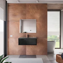 Mobile bagno sospeso 80 cm antracite con frontale in vetro lavabo integrato e specchio  - Laila