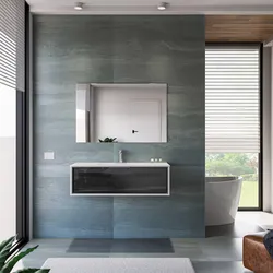 Mobile bagno sospeso 100 cm bianco con frontale in vetro lavabo integrato e specchio  - Laila