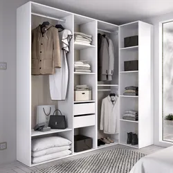 Armadio angolare 182x205h cm bianco ed effetto rovere naturale con vani a giorno e cassetti - Bernac